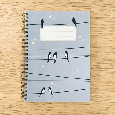 A5 spiral notebook - Swallows on a wire - Blue sky