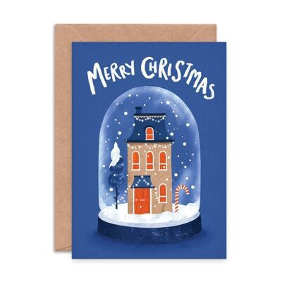 Cartolina di Natale del globo di neve della casa festiva