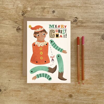 Christmas Elf Split Pin Puppet A5 Christmas Card