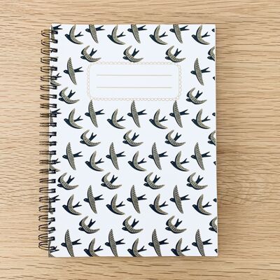 A5 spiral notebook - Swallows in flight - White sky