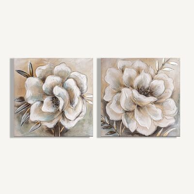 Pareja pinturas flores blancas - 60x3x60cm