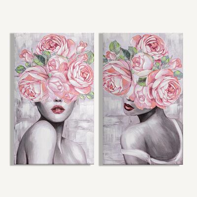 Couple tableaux dame aux fleurs - 60x3x100cm