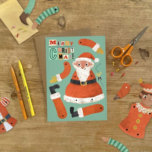 Father Christmas Split Pin Puppet A5 Christmas Card