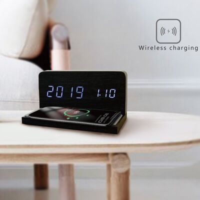 BEE-TIME Wireless Charging Wood Clock