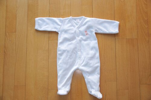 Pyjama velours 3 MOIS BLANC - 100% coton Bio GOTS