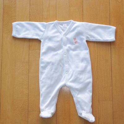 Velvet pajamas 3 MONTHS WHITE - 100% organic cotton GOTS