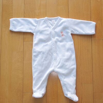 Velvet pajamas 3 MONTHS WHITE - 100% organic cotton GOTS