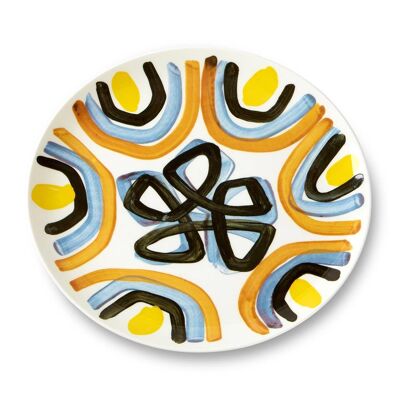 Glazed, fine bone china Yellow Flower dinner plate.