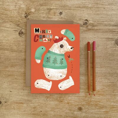Polar Bear Split Pin Puppet A5 Christmas Card