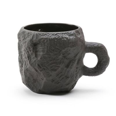 Acabado mate, taza de gres negro.