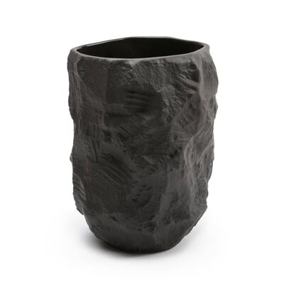 Hohe Vase aus schwarzem Steinzeug mit mattem Finish