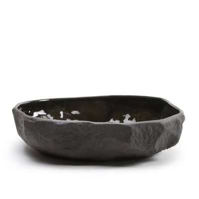 Matt finish, black stoneware, large flat bowl