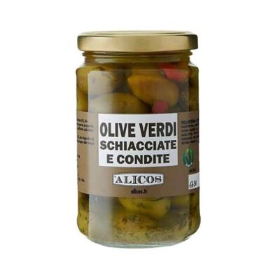 Zerkleinerte und gewürzte sizilianische grüne Oliven – Alicos