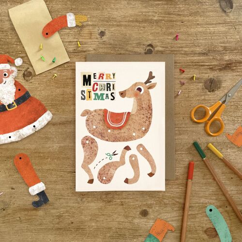 Reindeer Split Pin Puppet A5 Christmas Card