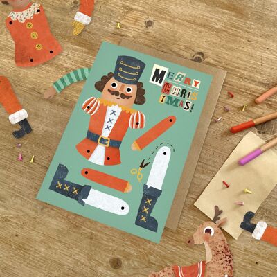 Nutcracker Split Pin Puppet A5 Christmas Card