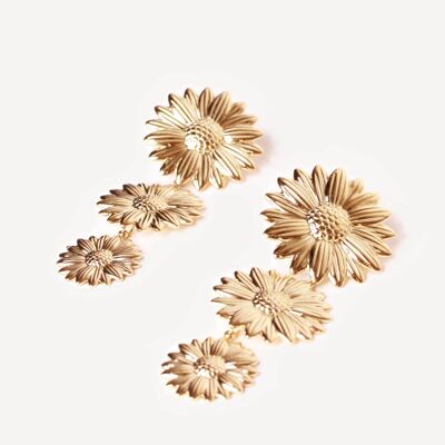 Orecchini pendenti con fiore margherita in oro | Gioielli fatti a mano in Francia