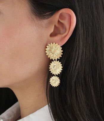 Boucles d’oreilles à pendants fleurs Marguerite Or | Bijoux faits main en France 2