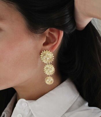 Boucles d’oreilles à pendants fleurs Marguerite Or | Bijoux faits main en France 4