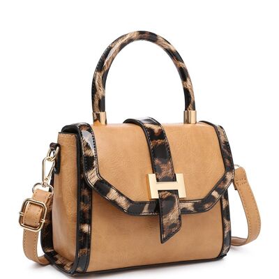 Quality Animal Print Women Cross body Bag Flap Over Shoulder bag Smart  Messenger Travel Organizer Satchel  Bag with adjustable Strap- A36851 apricot