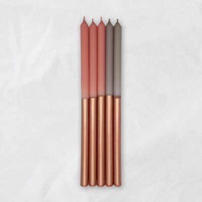 Dip Dye Candles / Copper Cedar Wood / 25 cm / slim / set of 5