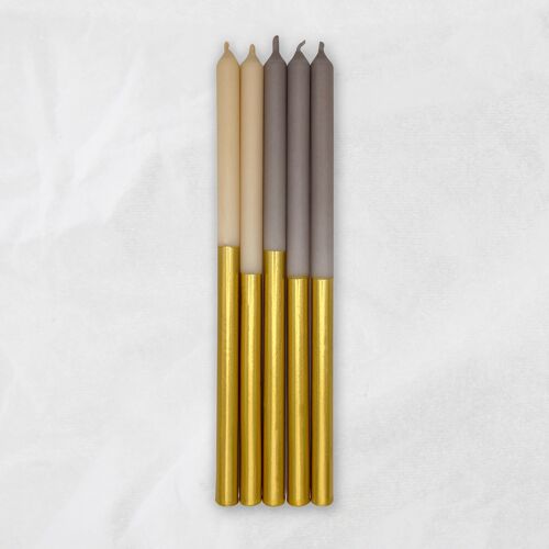 Dip Dye Kerzen / Goldy Earth / 25 cm / slim / 5er Set