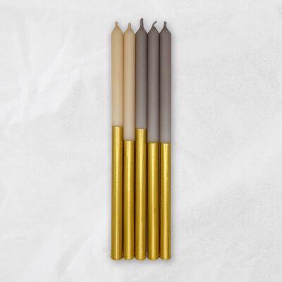 Dip Dye Candles / Goldy Earth / 25 cm / slim / set of 5