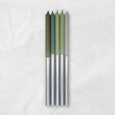 Bougies Dip Dye / Arctic Greens / 25 cm / slim / lot de 5