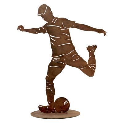 joueur de football avec ballon | Figurine décorative en métal rouille | 40cm
