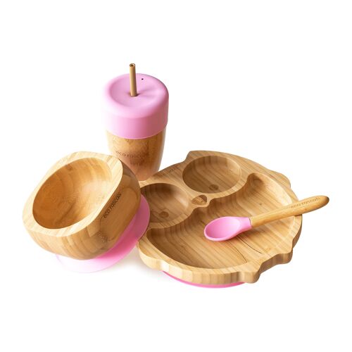 Owl Plate, Straw Cup and Bowl and Spoon Gift Set