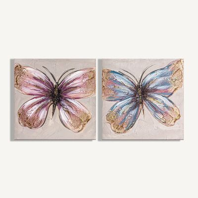 Coppia dipinti farfalle rosa - 30x3x30cm