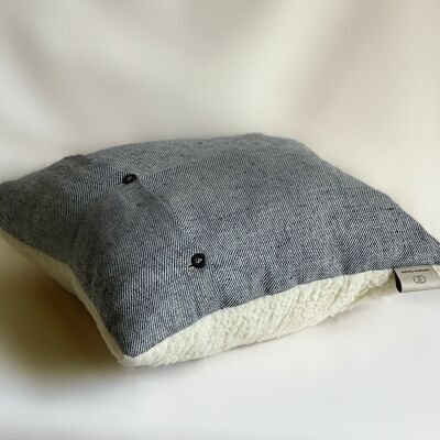 Bi-material cushion "Le fluffy" wool & indigo hemp