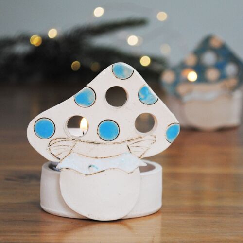 Blue Mushroom Christmas Tealight Holder