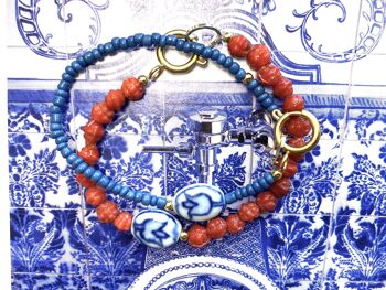 Bracelet corail avec perle bleu de Delft / Collection Hollande 3