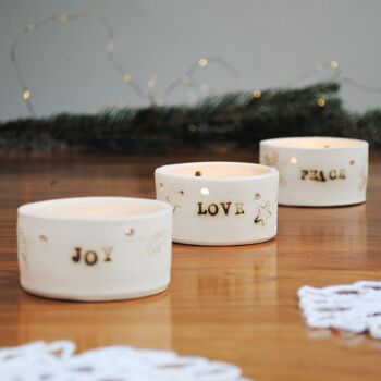 Porte-bougies chauffe-plat de Noël - Peace Joy Love - Lot de trois 1