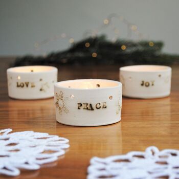 Porte-bougies chauffe-plat de Noël - Peace Joy Love - Lot de trois 3