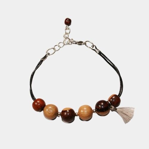 Bracelet boule en cuir et bois Loanne