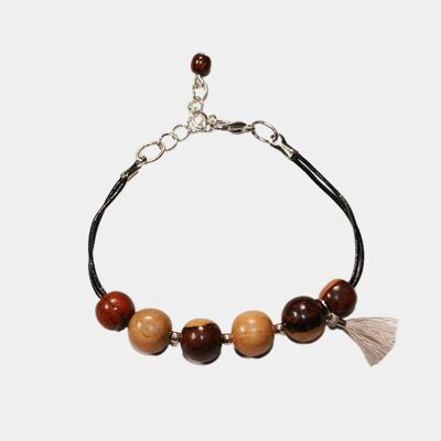 Loanne leather and wood ball bracelet