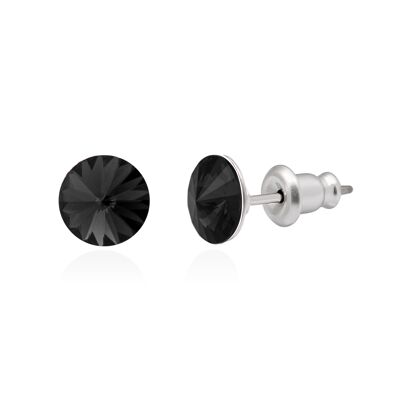Pendientes de botón de cristal con pasador de titanio, color cristal negro