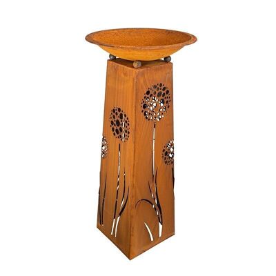 Rust decorative column with dandelion motif | Plant column with flower bowl around 60 cm