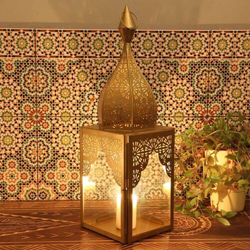 Orientalische Laterne Modena Gold L marokkanisches Windlicht Glaslaterne
