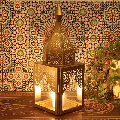 Orientalische Laterne Modena Gold M marokkanische Minarette Windlicht
