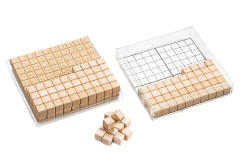Hunderterkastensatz naturfarben 10 x 10 cm (29 Teile) | RE-Wood® Mathe lernen
