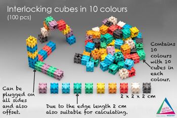 Stick cubes en 10 couleurs (100 pièces) | 2x2x2cm RE-Wood® Learn math école primaire 2