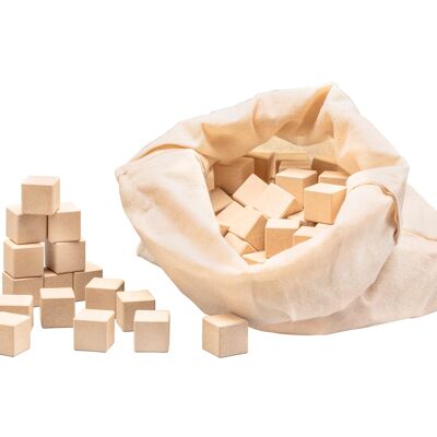Cubo color natural 2 x 2 x 2 cm (150 piezas) | Construye figuras y cuerpos RE-Wood®
