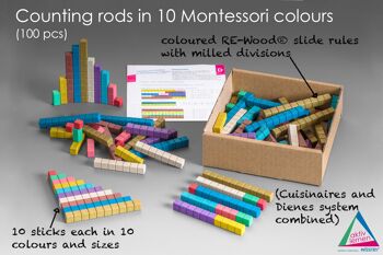 Règles à calcul en 10 couleurs Montessori (100 pièces) | assortir le matériau de la perle 2