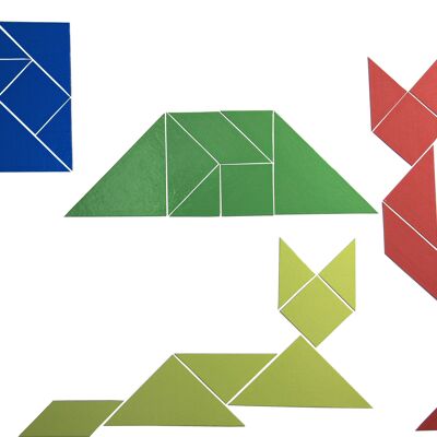 Set de tangram magnétique en 4 couleurs pour le tableau noir (28 pièces) | motif géométrique