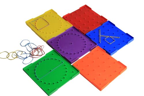 Geometriebretter klein doppelseitig in 6 Farben (6 Stück) | Geobrett Mathe lernen
