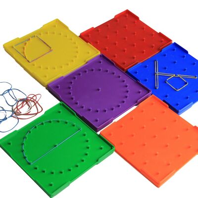 Planches de géométrie petit double face en 6 couleurs (6 pièces) | Geo board apprendre les maths
