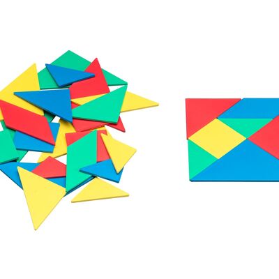 Tangram set in 4 colors (28 pieces) | Geometry pattern set math learn school