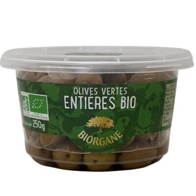 Organic whole green olives in a 100% recyclable jar